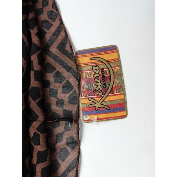 Kisura Scarf Brown Black Stripe Geometric Pattern Beaded Corners Rayon New - Picture 7 of 8